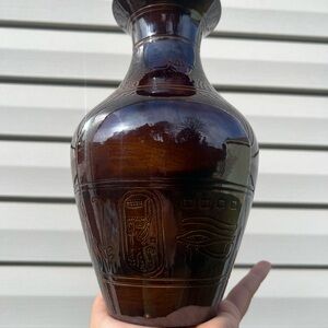 Elegant Egyptian Relief Brown Glazed 10 Inch Pottery Vase